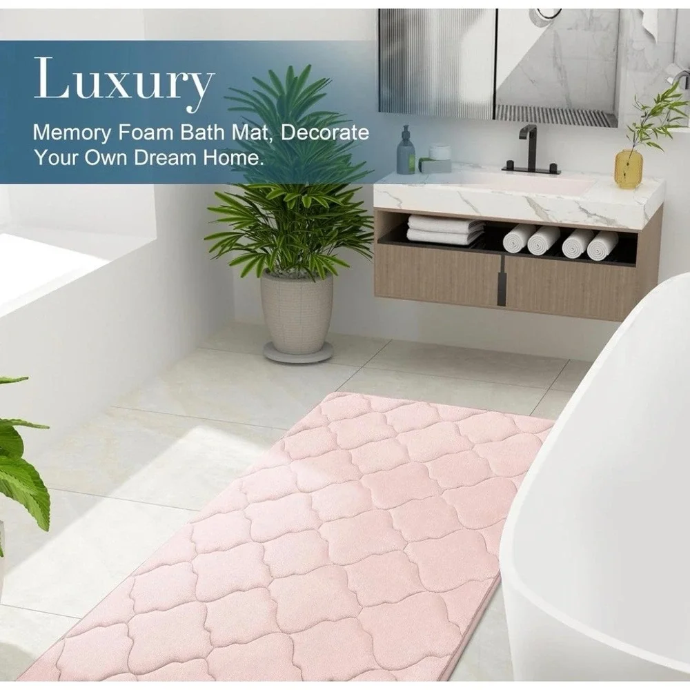 Memory Foam Bath Mat Rug 47x17 Pink.